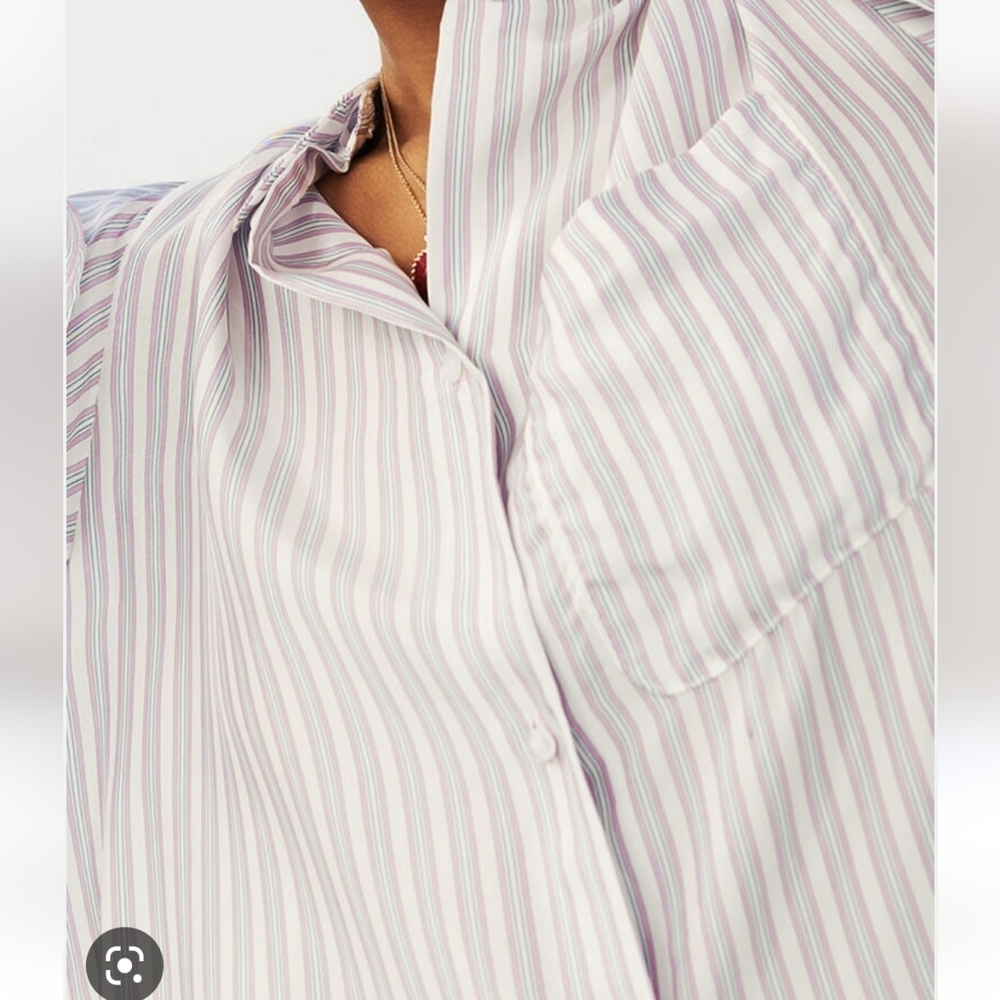 Maje Celina Pastel Stripe Button Up Viscose Blouse